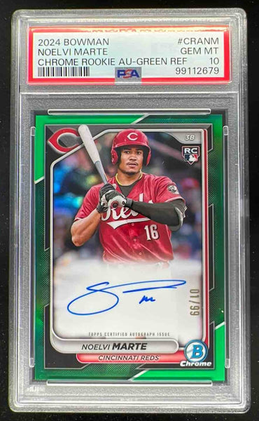 2024 Bowman Chrome Rookie Green Refractor Noelvi Marte RC Auto /99
