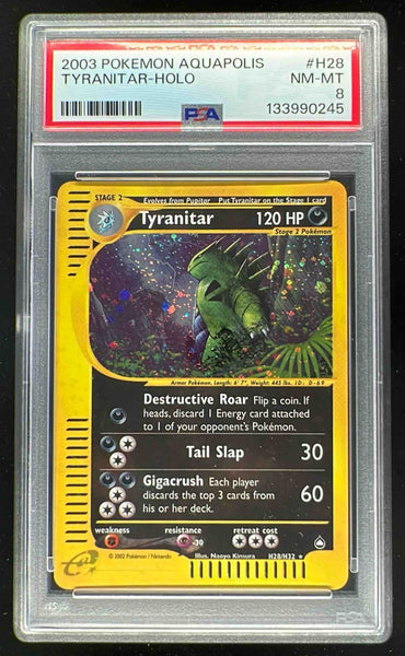 2003 Pokemon Aquapolis #H28/H32 Tyranitar Holo PSA 8 – Burbank Cards