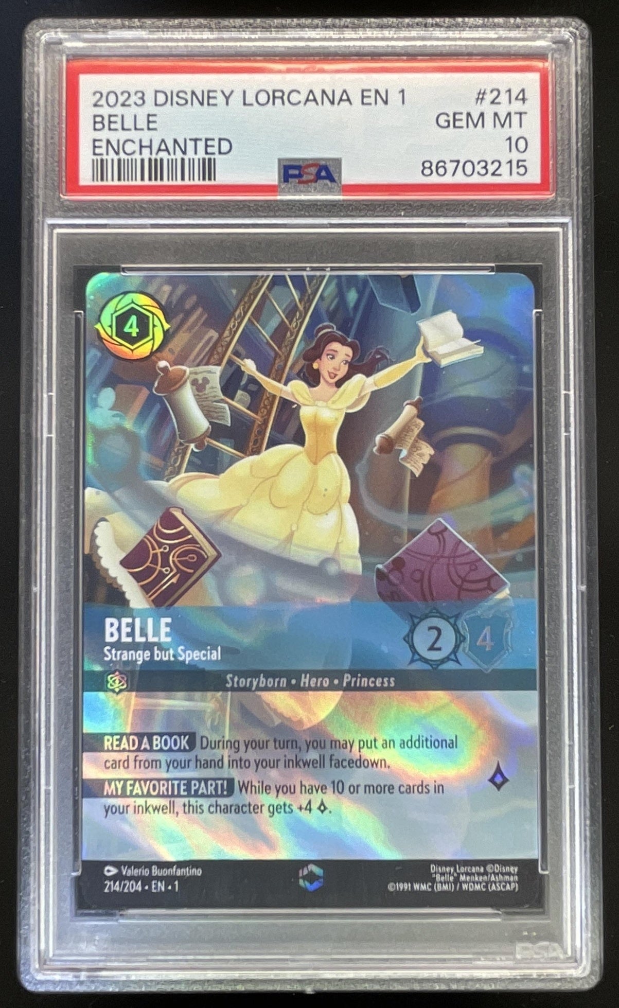 2023 Disney Lorcana EN 1 Enchanted #214 Belle PSA 10 – Burbank Cards