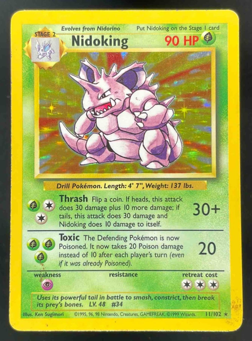 rare 1999 pokemon cards 1999 Pokemon Unlimited Set #11/102 Nidoking Rare Holo – Burbank Cards