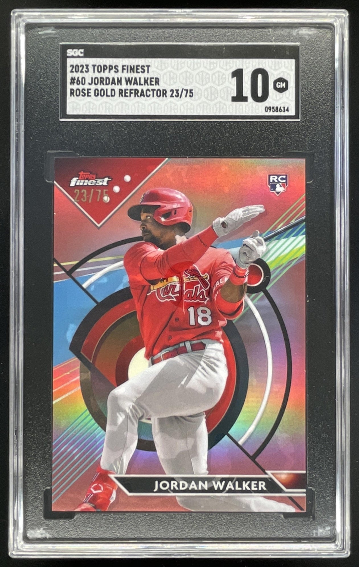 2023 Topps Finest Rose Gold Refractor #60 Jordan Walker RC /75 SGC