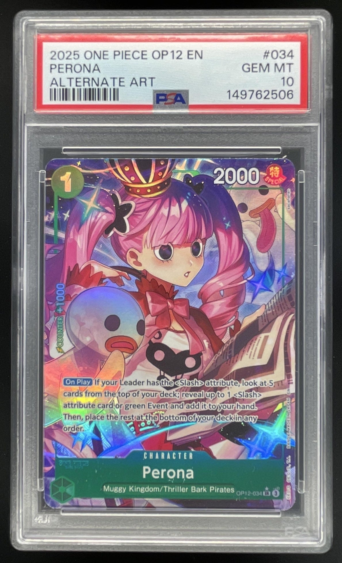 2025 One Piece OP12 EN #034 Perona Alternate Art PSA 10 – Burbank